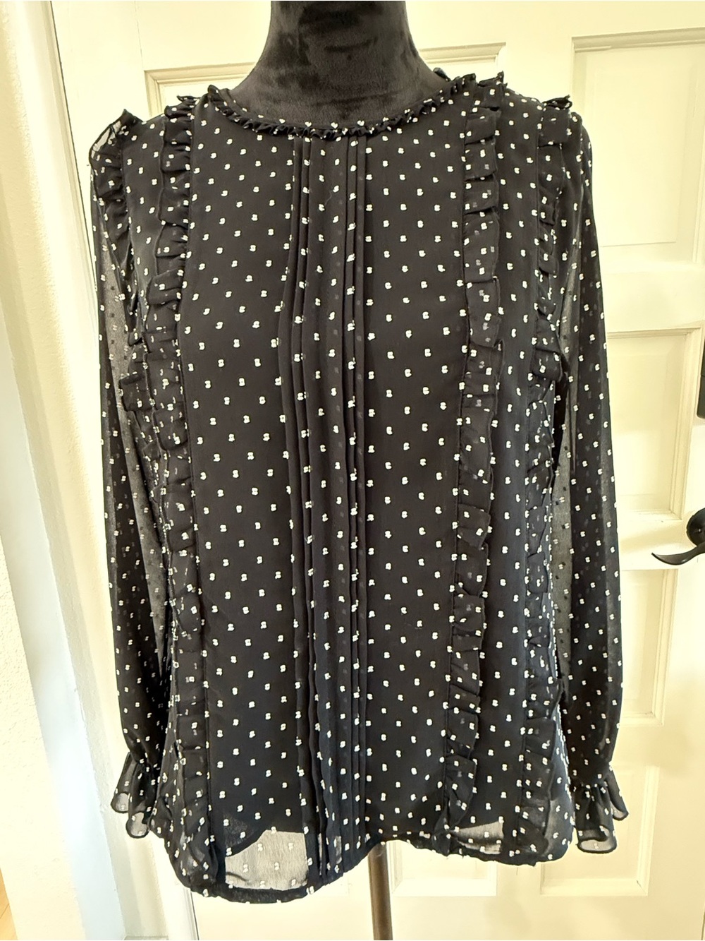 Tommy Hilfiger Black Ruffle Swiss Dot Sheer Blouse NWT Medium